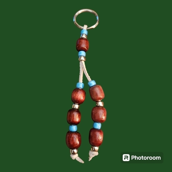 3/$20 Vintage 1980s Leather Wood Beaded Western Keyring - Picture 1 of 4